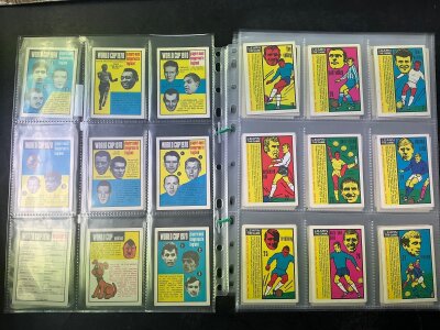 1970 World Cup Complete Anglo Confectionery Football Cards: Full set of 48 Learn The Game/1970 World Cup cards in excellent condition housed in collectors display pockets. Some hard to obtain cards include Pele Best and Moore. (48)