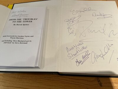 Southend United signed football items: signed History Book signed Derek Spence book and two signed footballs: Comes with handbooks and big match programmes