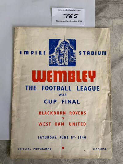 1940 War FA Cup Final Football Programme: Blackburn v West Ham in good condition with no team changes.