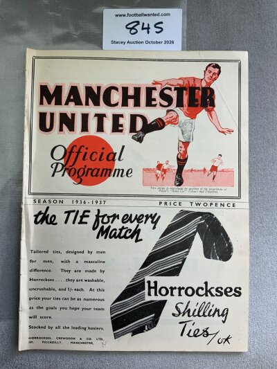 1936 - 1937 Manchester United v Arsenal Football Programme: Excellent condition ex bound with covers division one programme with no writing.
