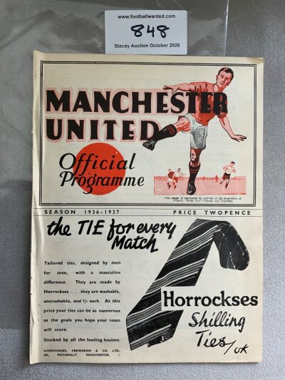 1936 - 1937 Manchester United v Liverpool Football Programme: Excellent condition ex bound with covers division one programme with no writing.