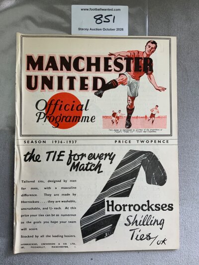 1936 - 1937 Manchester United v Bolton Wanderers Football Programme: Excellent condition ex bound with covers division one programme with no writing.