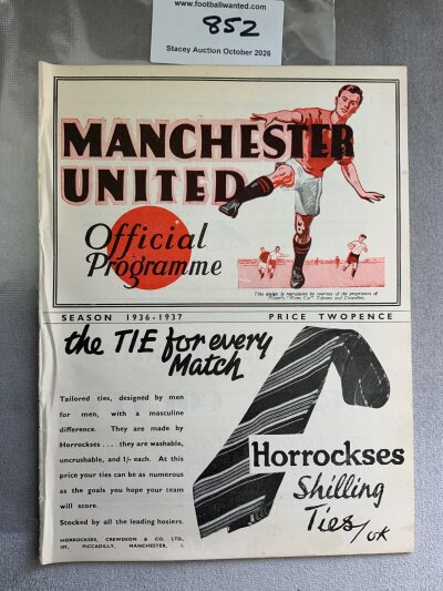 1936 - 1937 Manchester United v Sunderland Football Programme: Excellent condition ex bound with covers division one programme with no writing.