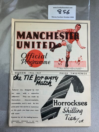 1936 - 1937 Manchester United v Brentford Football Programme: Excellent condition ex bound with covers division one programme with no writing.