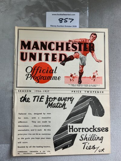 1936 - 1937 Manchester United v Portsmouth Football Programme: Excellent condition ex bound with covers division one programme with no writing.