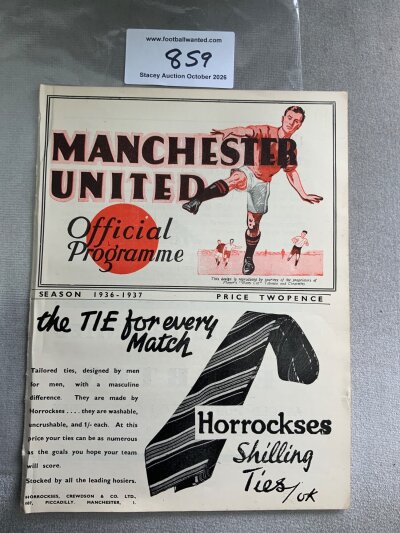 1936 - 1937 Manchester United v Grimsby Town Football Programme: Excellent condition ex bound with covers division one programme with no writing.