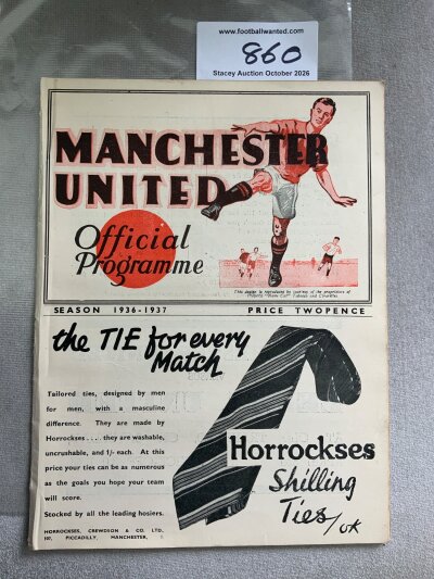 1936 - 1937 Manchester United v Everton Football Programme: Excellent condition ex bound with covers division one programme with no writing.