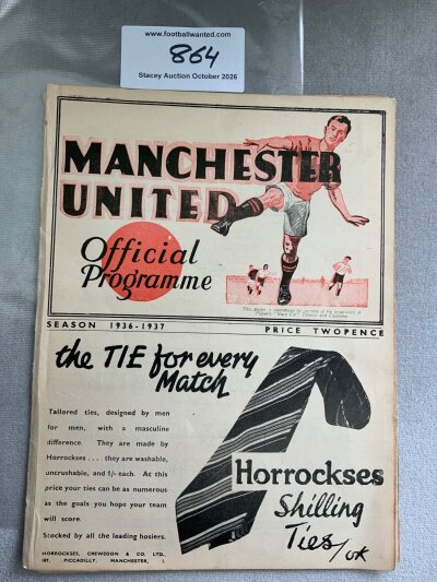 1936 - 1937 Manchester United v Leeds United Football Programme: Fair condition ex bound with covers division one programme with no writing. Spine is completely split.