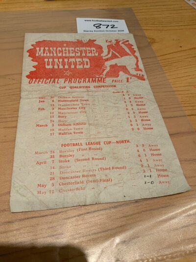 44/45 Manchester United v Chesterfield Semi Final Football Programme: Fair condition War Cup programme dated 5 5 1945 with no team changes. Single sheet has folding and creasing.