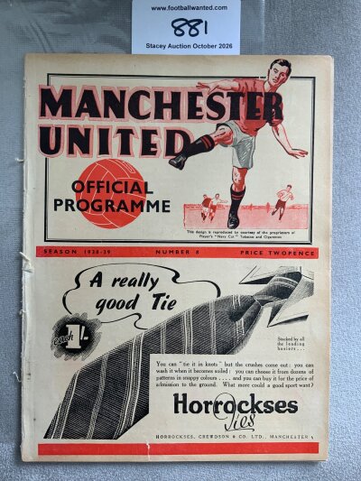 1938 - 1939 Manchester United v Huddersfield Town Football Programme: Good  condition ex bound with covers division one programme with no team changes.