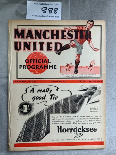1938 - 1939 Manchester United v Chelsea Football Programme: Excellent condition ex bound with covers division one programme with no team changes.