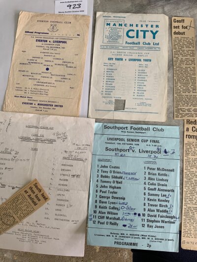 Liverpool Youth + Senior Cup Football Programmes: Away youth cup v 63/64 Everton + 66/67 Manchester City token missing. Liverpool Senior Cup Final 76/77 at Southport + 80/81 home to South Liverpool. Fair condition with a few reports. (4)