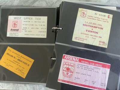Arsenal + Highbury Football Match Ticket Folder: Must view to include lots of ladies matches including many finals, reserves, SJFC, Youth, FA Cup semi finals not involving Arsenal, friendlies including 89 France, screenings, real last match at Highbury 4 6 2006, members days, tours, Makita Tournaments, 77/78 Aston Villa v Crystal Palace, concerts, 34/35 England X1 v Angle Scots X1 and more including some 1920s + 1930s replica tickets. Quantity.