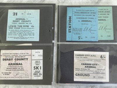 Arsenal FA Cup Away Football Tickets: Some big games in their history both positive and negative. Includes 52 Orient, 58 Northampton, 68 Shrewsbury, 69 Cardiff, 72 Derby home and away, 85 York, Wrexham 78 + 92. (16)