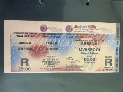 Arsenal League Cup Semi Final + Final Football Tickets: Semi finals include both legs v 67/68 Huddersfield, 68/69 Tottenham, 77/78 Liverpool, 82/83 Manchester United, 86/87 Tottenham, 87/88 Everton and many more. Finals include a very rare unplayed replay v Liverpool in 1987 at Villa Park and all up to 2018 which also have some stewards tickets. (60+). Additionally comes with 15 Charity Shield tickets.