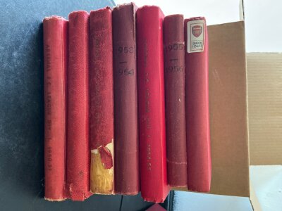 Arsenal 1950s Bound Volume Of Football Programmes: Complete run from 50/51 to 56/57 all with covers. 52/53 has a damaged spine. Includes all 1st reserves youth and matches played at the ground. Inspection required but believed to be complete. (7)