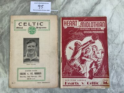 52/53 Hearts v Celtic Football Programme: Good condition with no team changes dated 25 10 1952. C/W 54/55 Celtic v St Mirren. (2)