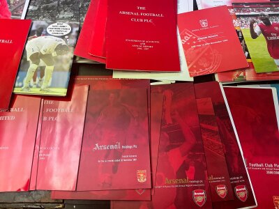 Arsenal Accounts + Shareholders Reports: Complete run from 91/92 to 2016/17 excluding 97/98 and 4 more from the 80s additionally. C/W invitations and a proposed transaction with Granada Media plus letters relating to the new stadium and more. Instructions to sell.