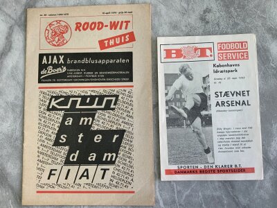 Arsenal Football Programmes: 42/43 home v Brentford good, away matches at 63/64 Staevnet, 69/70 Ajax, Homes v Liverpool 47/48 48/49 49/50. C/W some publications and programmes relating to Arsenal.