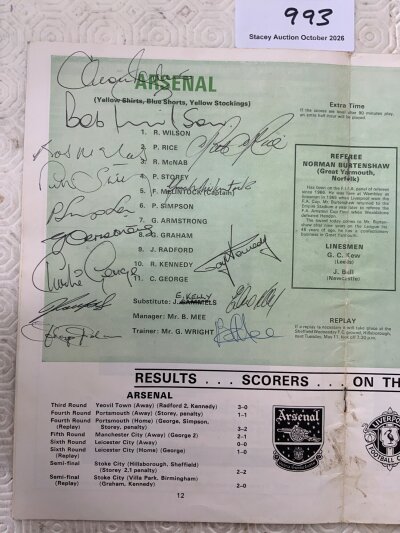 1971 Signed Arsenal FA Cup Final Programme: Lovely item fully signed by not only the 11 winning players but also manager Bertie Mee and substitute Eddie Kelly.