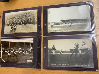 Woolwich Arsenal Football Postcards: 1905 - 1906 match action at Plumstead v Derby Manchester City Sunderland Bolton Watford plus a crown scene at the Manor Ground and 2 of the Royal Arsenal works in Woolwich. Original rate good condition postcards. (10)
