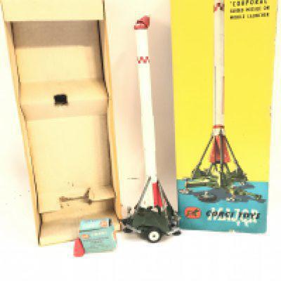 A Boxed Corgi Corporal Guided Missile On Mobile Launcher #1112.Rocket Head Is Worn. With Spare Head. No Reserve.