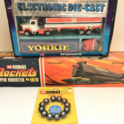 A Boxed Corgi Rockets Super Booster. A Tronics BL Roadtrain And Trailers #1002 and Golden Jacks Wheels. No Reserve.