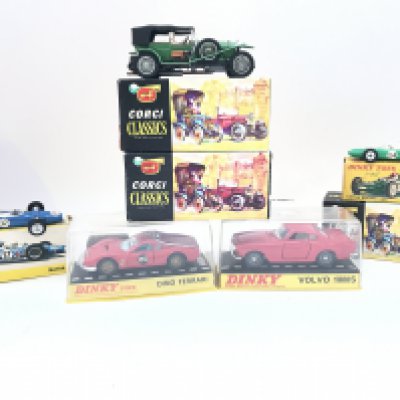 A Collection of Boxed Dinky Toys and Corgi Classics. A Dino Ferrari. A Volvo 1800S. A Matra F1. A Lotus Racing Car. Etc.