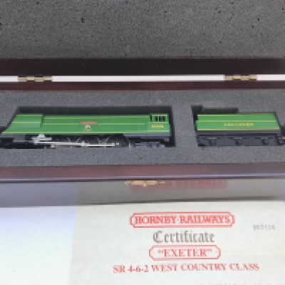 A Wooden Boxed Hornby SR 4-6-2 West Country Class Exeter Locomotive.