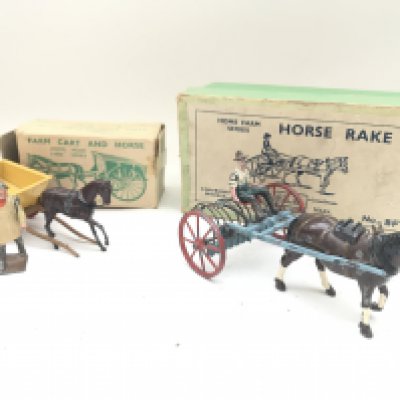 A Boxed Britains Farm Cart And Horse #40 F and a Horse Brake #8F.boxes Worn.