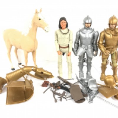 A Collection of Marx Toys. A Johnny West Indian Chief Geronimo. Thunderbolt Horse. Gold and Silver Knights. With accessories.