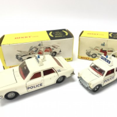 A Boxed Dinky Ford Zodiac Police Car #255 and a Police Mini Cooper #250.