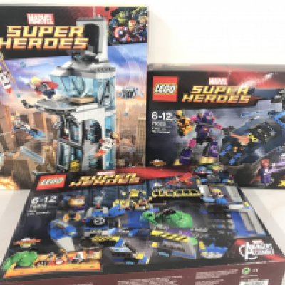 A Boxed Lego Hulk Smash Lab #76018. A Attack On Avengers Tower #76038 (1 Mini Figure Missing) And X-Men Vs. The Sentinel #76022 all Have Been Opened and Built.(3).