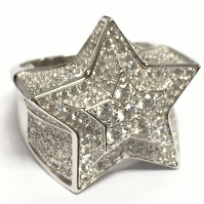 A large silver cubic zirconia dress ring in a star shape , size S. 