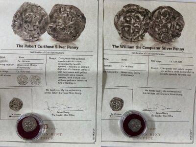 London Mint issue coins. William The Conqueror Silver Penny, Robert Curthose Silver penny.