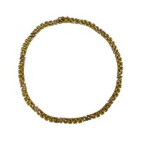 A modern design 18ct yellow gold flat collerette necklace, total weight 37g.