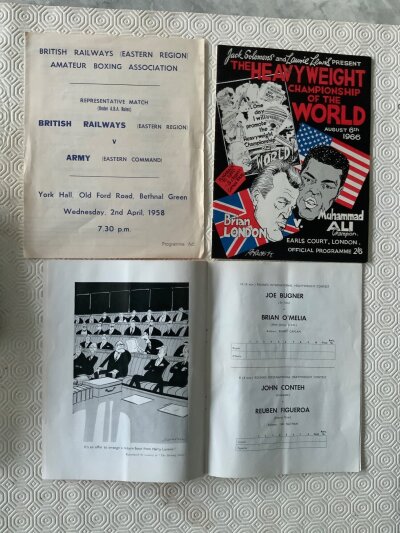 Boxing Programmes: 1966 Muhammad Ali v Brian London, 1972 programme with both Bugner and Conteh on the bill plus a further 7 amateur programmes in London from 1956 - 1971. (9)