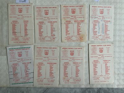 74/75 Arsenal Home Reserves Football Programmes: All Football Combination single cards in fair/good condition with many having writing. (8)
