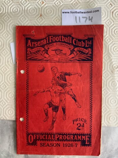 1926 - 1927 Arsenal v Tottenham Football Programme: Poor condition league match with no team changes. Rusty staples present and holding firm. Punch holes present