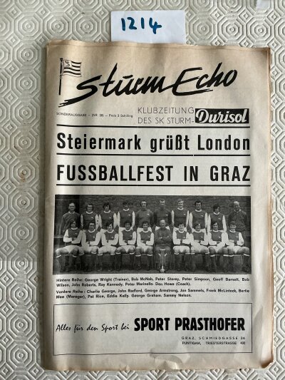 70/71 Sturm Graz v Arsenal Football Programme: Fairs Cup excellent condition programme with no writing from Arsenals Double season.