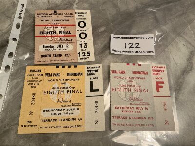 West Germany 1966 World Cup Football Tickets: Matches v Switzerland and Argentina plus an unused ticket for match v Spain. Excellent. (3)