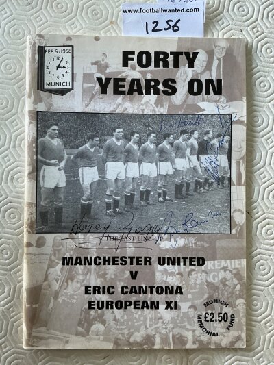 Manchester United Busby Babes Signed Tribute Football Programme: 1998 Man Utd v Eric Cantona European X1. Signed to cover by Gregg Charlton Scanlon Foulkes and to rear by Eric Cantona. Genuine item.