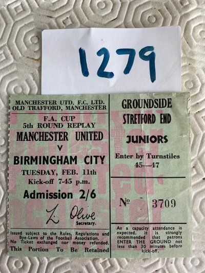 68/69 Manchester United v Birmingham City Football Ticket: Good condition FA Cup match ticket dated 11  2 1969.