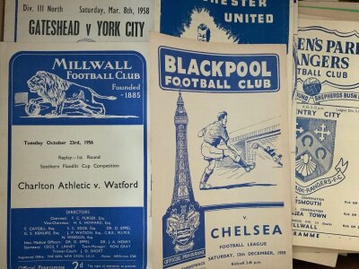 1960s Football Programme Box: Wide variety of clubs spanning the decade with some 50s included. Notably 55/56 QPR v Coventry, Crystal Palace v Bournemouth, 56/57 Norwich v Sunderland, 57/58 Finland v England, Belgium v Holland, 1965 ECWC x 2 and much more. Very good. (box)