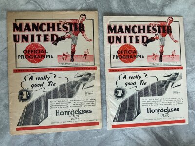 38/39 Manchester United Home Football Programmes: 20 out of the numbered set of 22 in very good condition. 19 league matches and an FA Cup replay v West Brom. Only lacking Middlesbrough and Liverpool to complete. Rare opportunity. For full list of contents see online picture. (20)