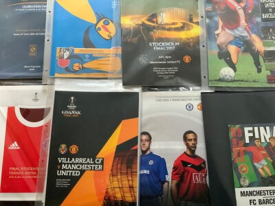 Manchester United European Final Football Programmes: Includes Champions League Super Cup, Europa Cup and more in excellent condition. (16)