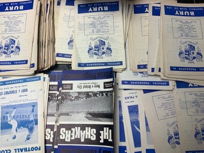 1960s Bury Home Football Programmes: Over 200 spanning the 60s decade. Excellent condition with duplication. Includes 62/63 Sheffield United LC. (200+)