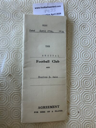 34/35 George Male Arsenal Football Contract: Excellent condition official contract paying 6 pounds in the summer and 8 pounds during the season. This season George got his first full international cap and Arsenal won the 1st division.