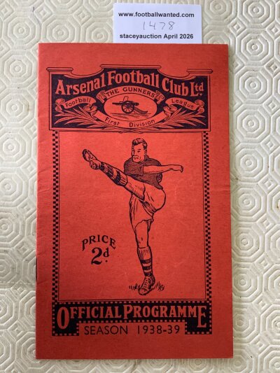 1938 Charity Shield Football Programme: Arsenal v Preston played at Highbury on 26 9 1938. Excellent condition with no team changes.