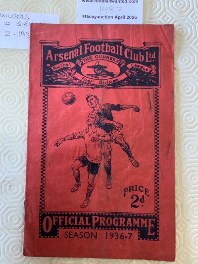 36/37 London v Birmingham Schools At Arsenal Football Programme: Schools match in fair condition with no team changes. Red bleeding on white paper where programme probably got wet.